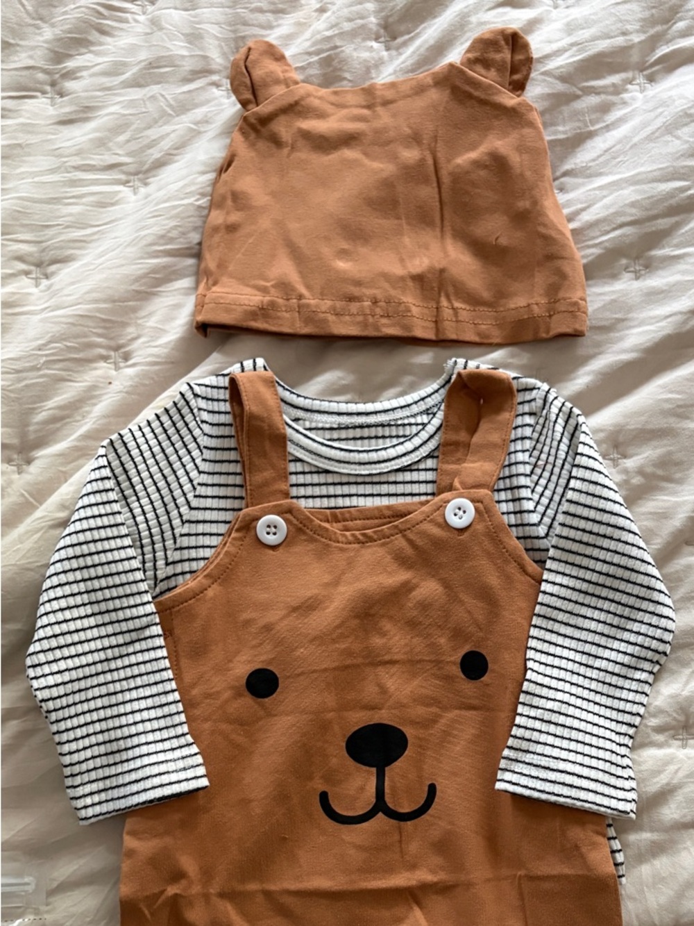 Brown Bear Overalls & Striped Bodysuit Set for Baby Size 3 Months